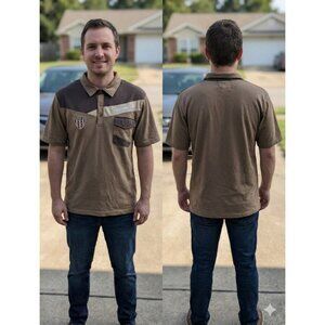 Vintage Y2K Rawaa Mens Medium Brown Polo Defender 1928 Patch Fashionnews Pocket